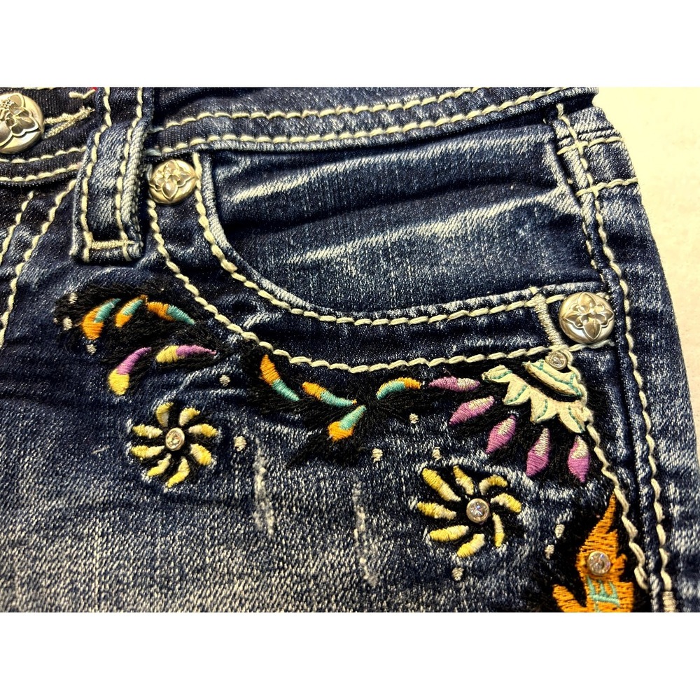 Miss Me Embellished Embroidered Cutoff Denim Shorts Distressed Girls Size 14 - Picture 5 of 15